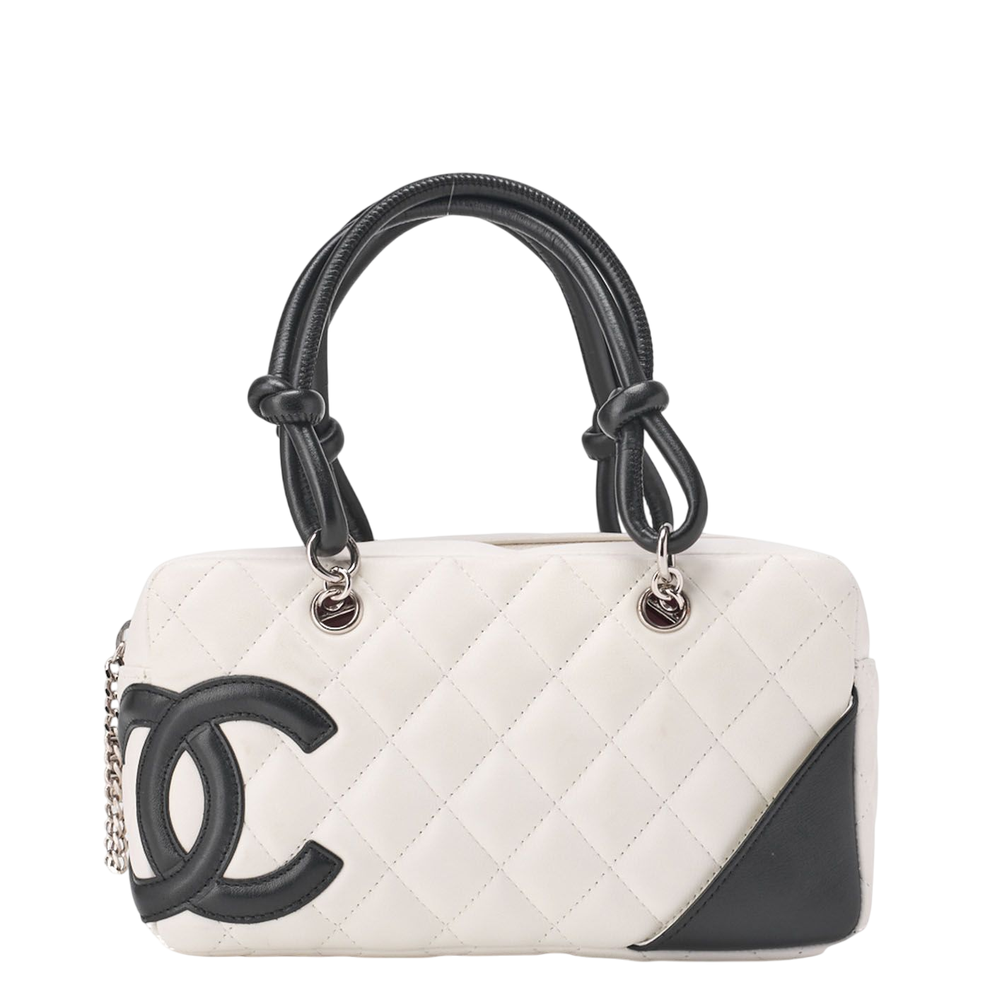Chanel Cambon Line Calfskin Mini Tote Bag White And Black With Silver Hardware
