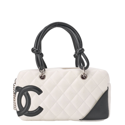 Chanel Cambon Line Calfskin Mini Tote Bag White And Black With Silver Hardware
