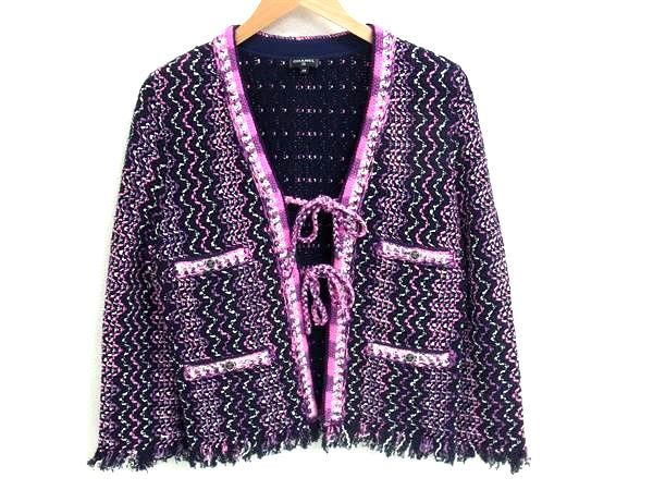 Chanel 21P P70494 Coco Mark Tweed Setup Cardigan Skirt 38 Clothing