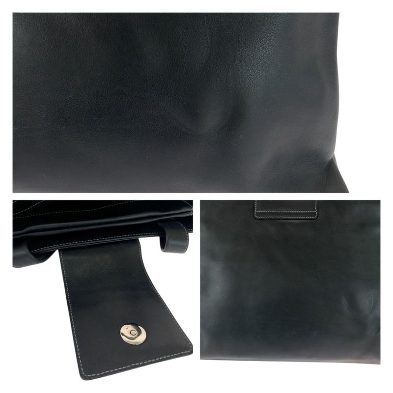 Bvlgari Logo Plate Black Silver Hardware Leather Tote Bag Shoulder Bag Women