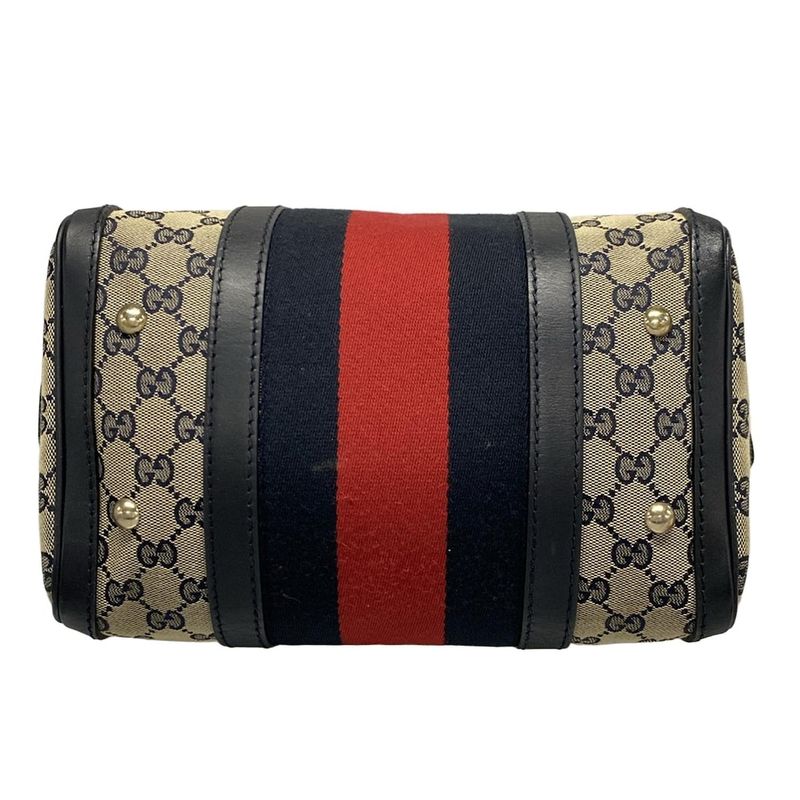 Gucci Handbag GG Pattern 269876 Navy X Ivory X Red Mini Boston Leather