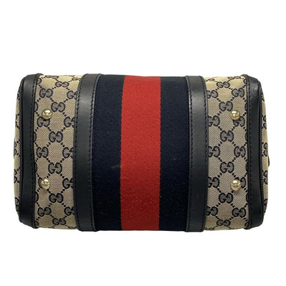 Gucci Handbag GG Pattern 269876 Navy X Ivory X Red Mini Boston Leather
