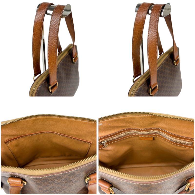 Celine Mini Tote Handbag With Macadam Pattern Triomphe Brown Pvcleather Charm