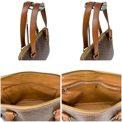 Celine Mini Tote Handbag With Macadam Pattern Triomphe Brown Pvcleather Charm