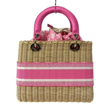 Dior/christian Dior Handbag Lady Dior Medium Bag Beige And Pink And White