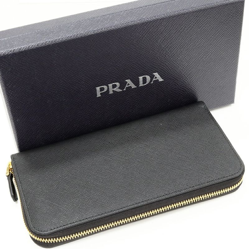 Prada Round Zipper Long Wallet With Change Pocket Saffiano Multicolor Zip