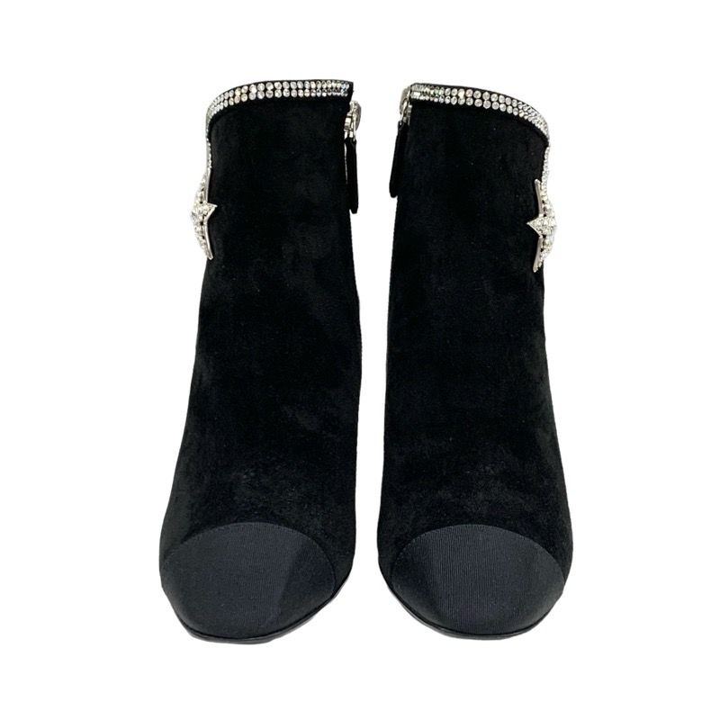 Chanel Boots Short Boots Shoes Suede Fabric Black Rhinestone Star