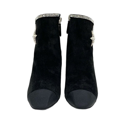 Chanel Boots Short Boots Shoes Suede Fabric Black Rhinestone Star