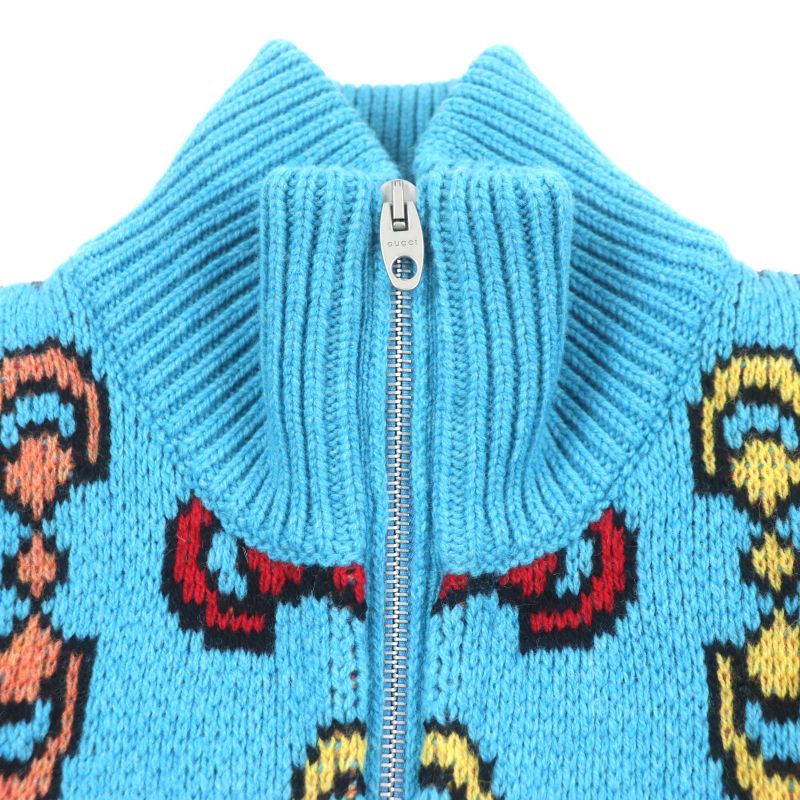  Gucci 23SS 716370 100% Wool Horsebit Zip-up Jacquard Knit Jacket Blue XS Made