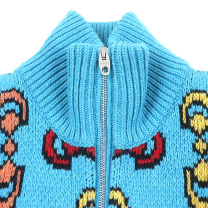  Gucci 23SS 716370 100% Wool Horsebit Zip-up Jacquard Knit Jacket Blue XS Made