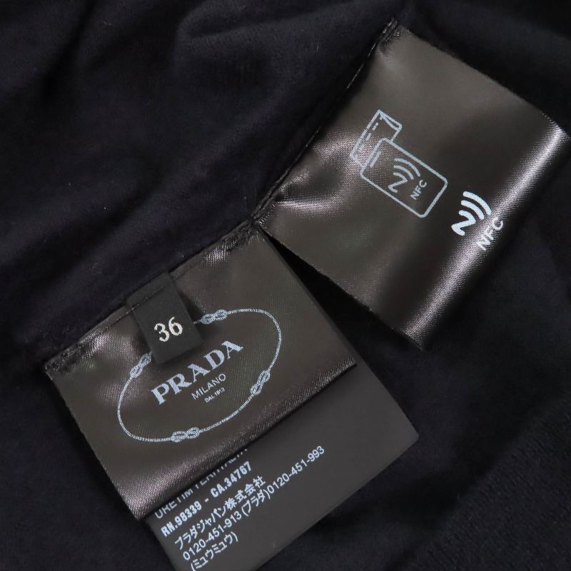 Prada 2023 P24d2q 100% Cashmere Crewneck Short Sleeve Knit Sweater Navy 36 Made