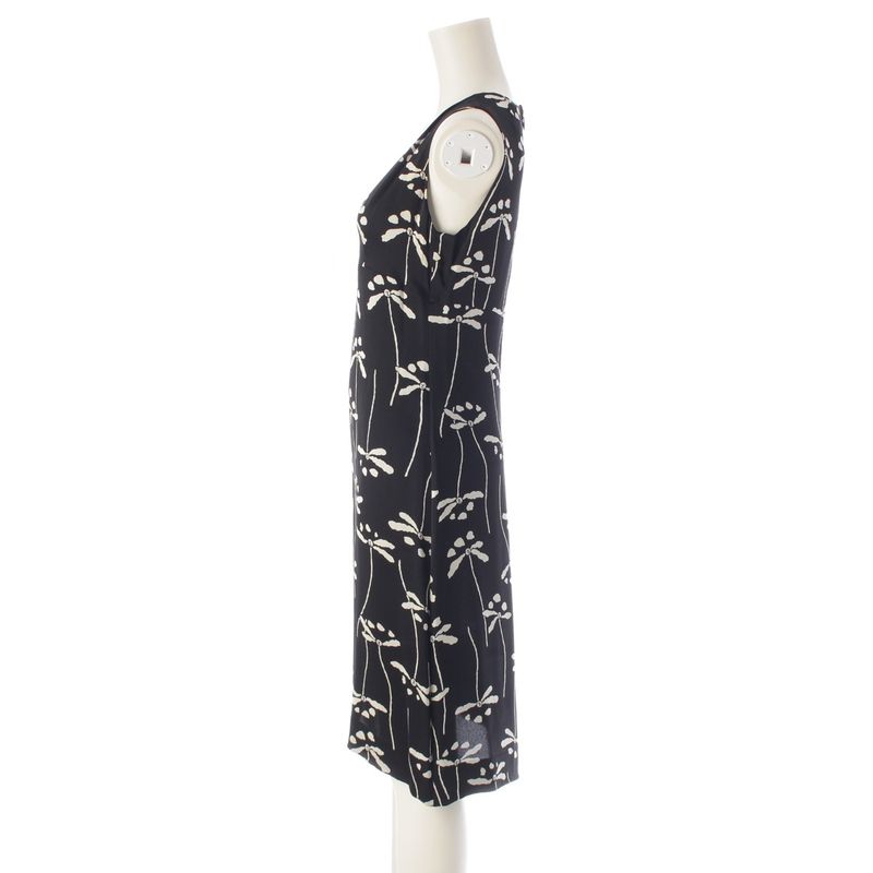 Chanel 98P Silk Dragonfly Pattern Sleeveless Dress P10403 Black 38
