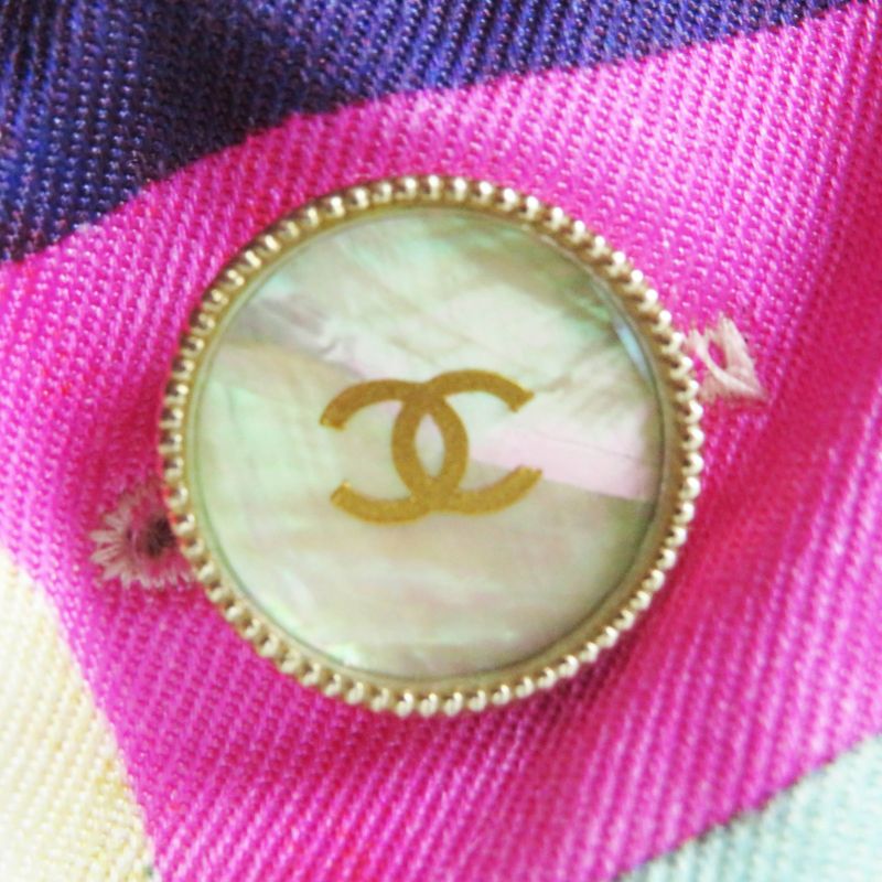 CHANEL P53088 16C 100% Silk Coco Mark Pattern Short Sleeve Dress Pink Blue Red