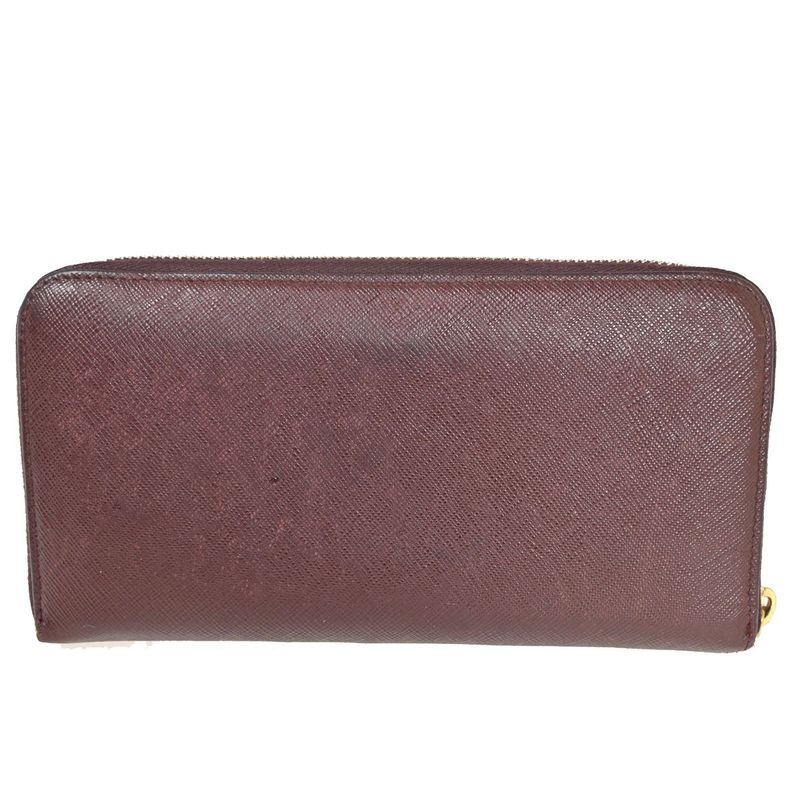 Prada Long Wallet Round Zipper Bordeaux Leather 02bs192