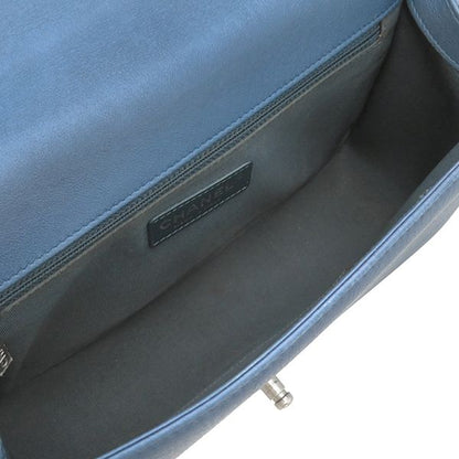 Chanel Shoulder Bag Boy Chanel Calf Metallic Blue Silver Hardware Blue Shoulder
