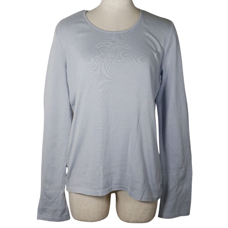 Chanel Coco Mark P25278v01765 Cotton Light Blue Women's Knit