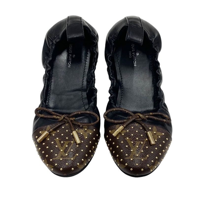 Louis Vuitton Flirty Line Monogram Flat Shoes Leather Black Brown Gold Ballet