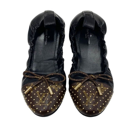 Louis Vuitton Flirty Line Monogram Flat Shoes Leather Black Brown Gold Ballet