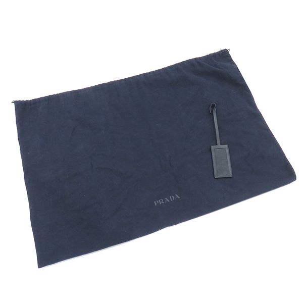 Prada Carry Bag Triangle Logo Carry Case Nylon Leather Navy Silver Hardware