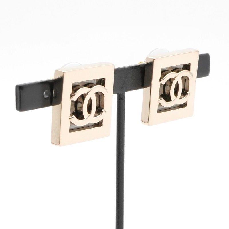 Chanel Earrings Earring Gold Dark Gray Coco Mark Square