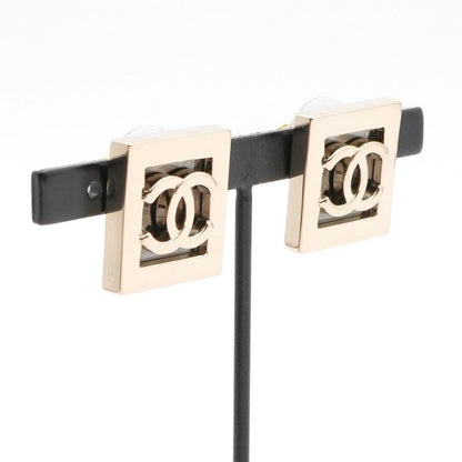 Chanel Earrings Earring Gold Dark Gray Coco Mark Square