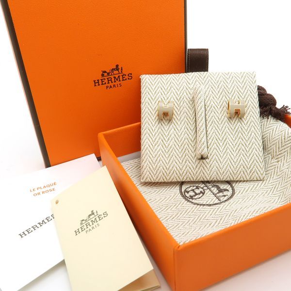 Hermes Pop Ash Mini Earrings PG Pink Gold X Marron Glace With Box Rose Gold Pop