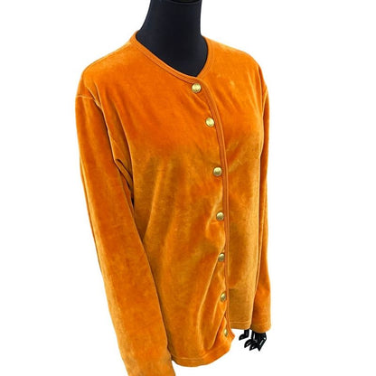 Gucci Vintage Velor Cardigan GG Logo Button Cotton Polyester Orange