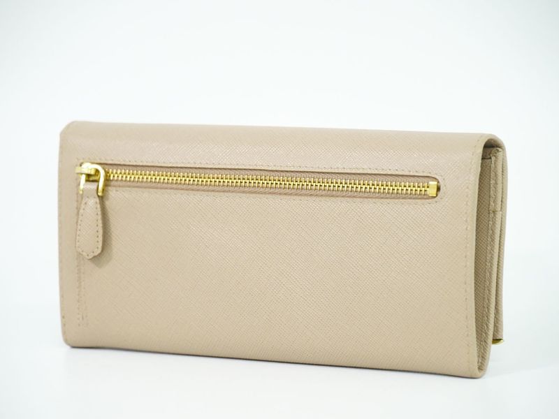 Authentic Prada Leather Long Wallet Long Wallet Pink Beige Wallet Pre-owned