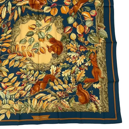 Hermes Carre 90 Casse Noisette Nutcracker Squirrel Pattern Nuts Scarf Silk Navy