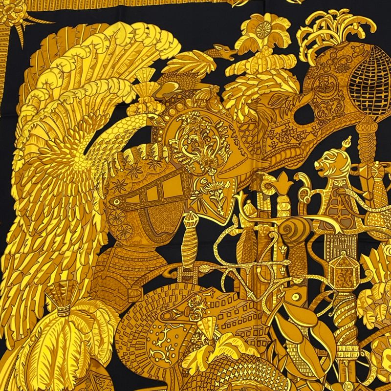 Hermes Carre 90 Armets En Panache Cavalry Helmet With Feather Decoration Black