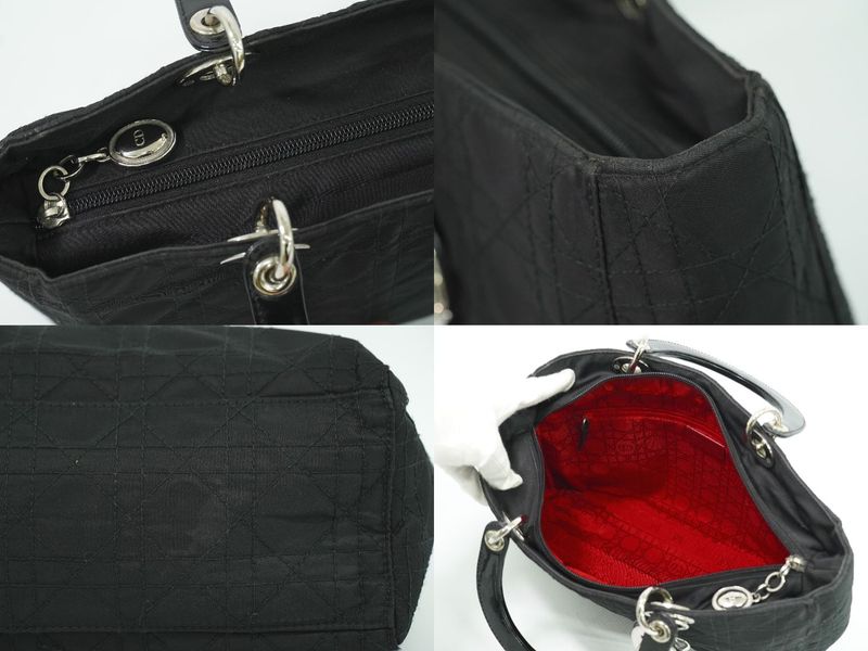 Authentic Christian DIOR Lady Dior Cannage Handbag Nylon Black Lady Dior Bag