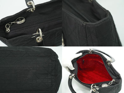 Authentic Christian DIOR Lady Dior Cannage Handbag Nylon Black Lady Dior Bag