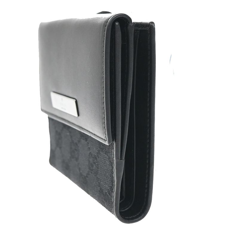 Gucci Wallet GG Bifold Wallet Black Canvas Leather 35ka628