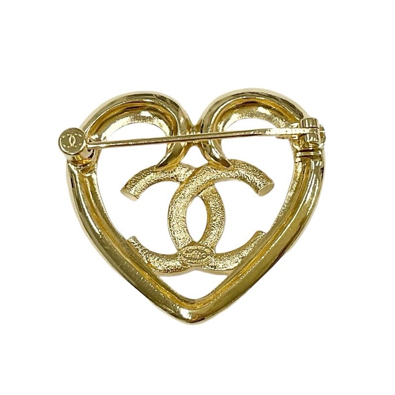 Chanel Brooch Corsage Gold Heart Here Mark Rhinestone
