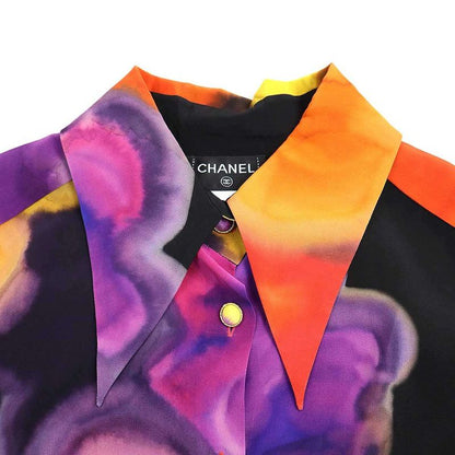 Chanel 15ss Flower Silk Shirt P51441v38310 Black Mix 44