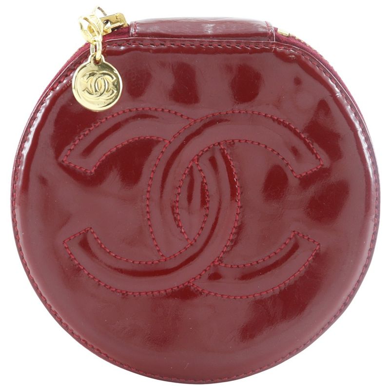 Chanel Coco Mark Jewelry Case Enamel Red Ladies Pouch