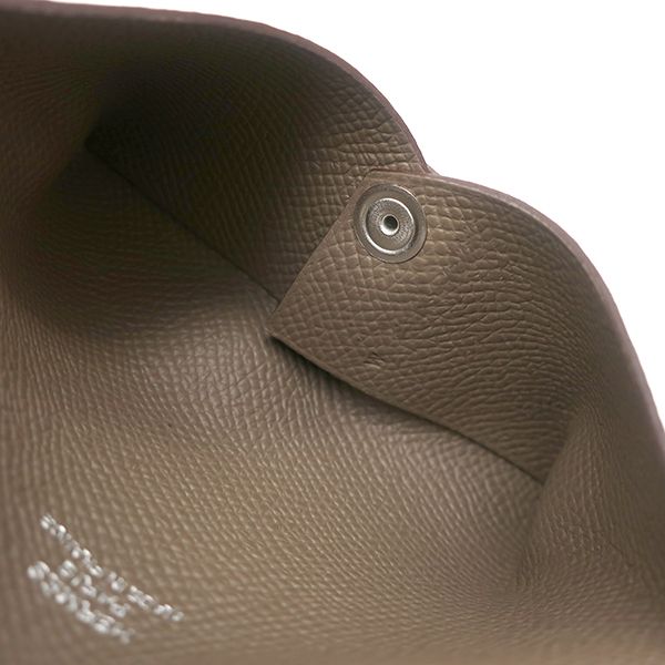 Hermes Card Case Calvi Vaux Epson Etoupe Silver Hardware Unused Glazed Stamped