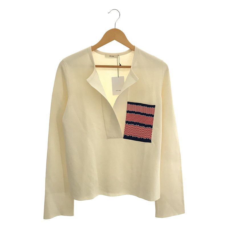 Celine - Phoebe Period Chest Pocket V-neck Knit - S - Off White - Women's