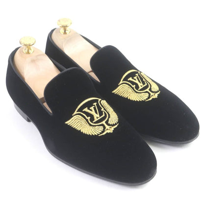 Louis Vuitton Hauteuil Line LV Logo Gold Embroidery Velvet Opera Shoes Loafers