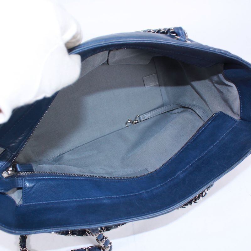 Chanel Chain Lambskin Blue Shoulder Bag Silver