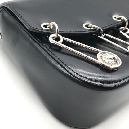 Versace Versus Super Safety Chain Shoulder Bag Black Leather
