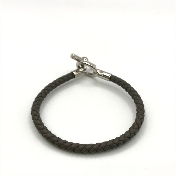 Hermes Glenan Leather Bra Calf Silver Gray Bangle Bracelet