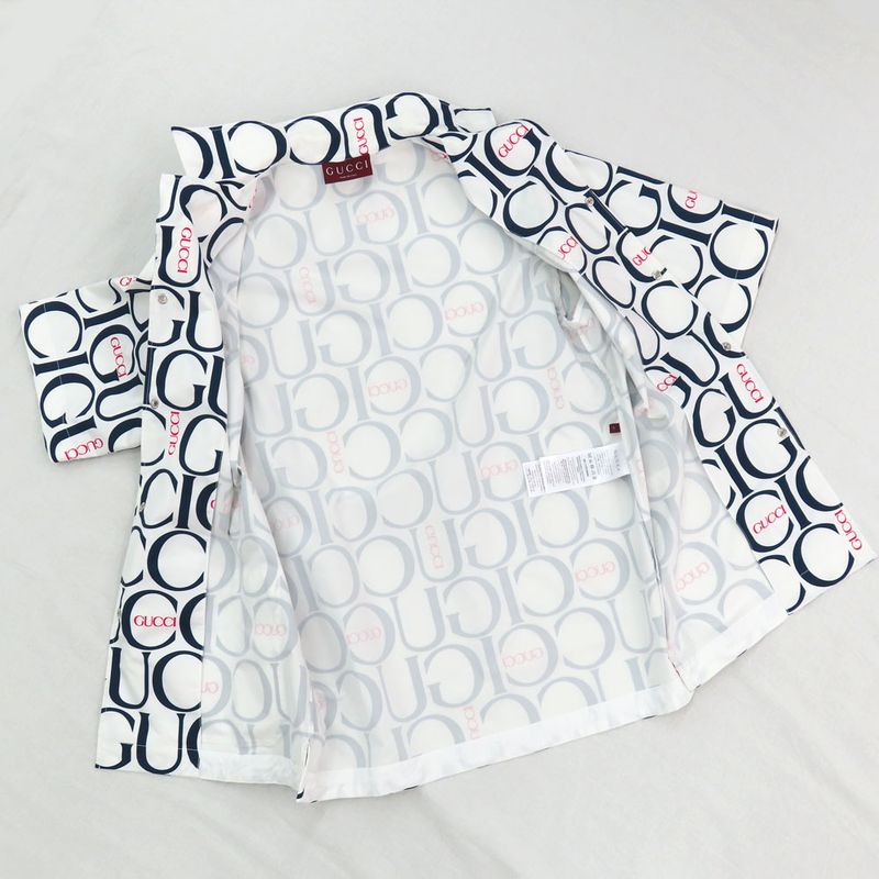 Gucci Maxi Gucci Print Fabric Shirt 790723 Short Sleeve 44 White Blue