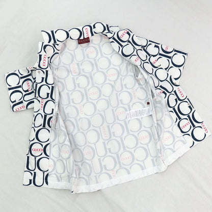 Gucci Maxi Gucci Print Fabric Shirt 790723 Short Sleeve 44 White Blue