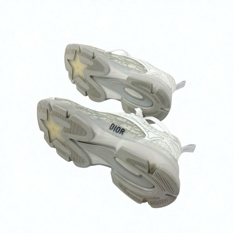 Christian DIOR Vibe Sneakers Shoes Leather Rubber Fabric White Gray Logo