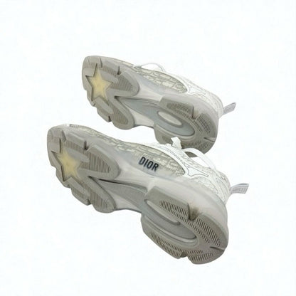 Christian DIOR Vibe Sneakers Shoes Leather Rubber Fabric White Gray Logo