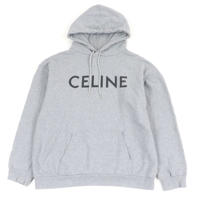 Celine 2y321670q 100% Cotton Logo Print Loose Hoodie Pullover Hoodie Grey XL
