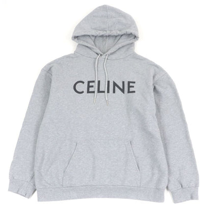 Celine 2y321670q 100% Cotton Logo Print Loose Hoodie Pullover Hoodie Grey XL