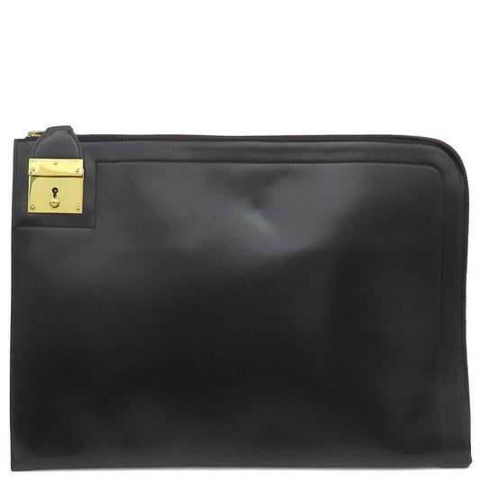 Hermes Clutch Bag Document Case Box Calf Black Gold Hardware Black Document