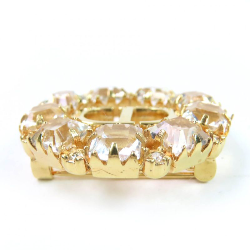Christian DIOR Petit CD Logo Brooch With Rhinestones Gold Ladies Accessories